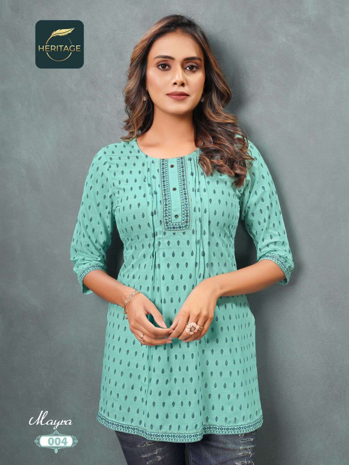 MAYRA RAYON SLUB DESIGNER SHORT KURTAS WITH STYLISH PRINTS ANDHANDWORK BY HARITAGE BRAND 1004 C2